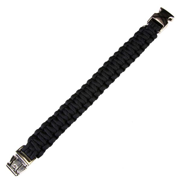 Paracord bracelet silver buckle K2139 9 inch Svart