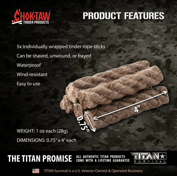 Titan Survival Choktaw Waxed Jute Rope Tinder Sticks