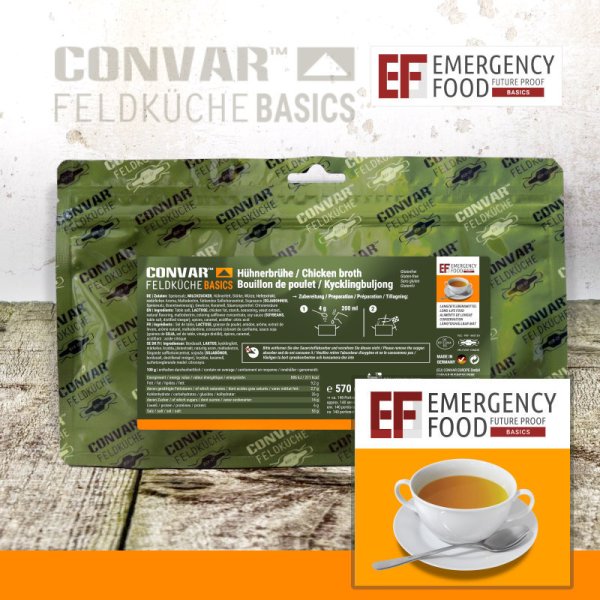 Convar Emergency Food | Basic Hönsbuljong | Frystorkad mat | 570g