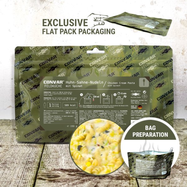 Convar Emergency Food | Cream noodles with chicken and spinach | Frystorkad mat | 150g