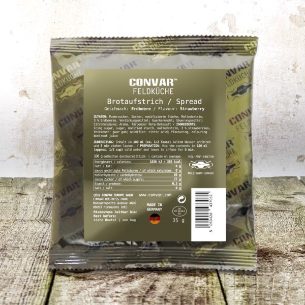 Convar Emergency Food | Nödmat Jordgubbssylt 35g 10 års hållbarhet | Basvaror | 35g