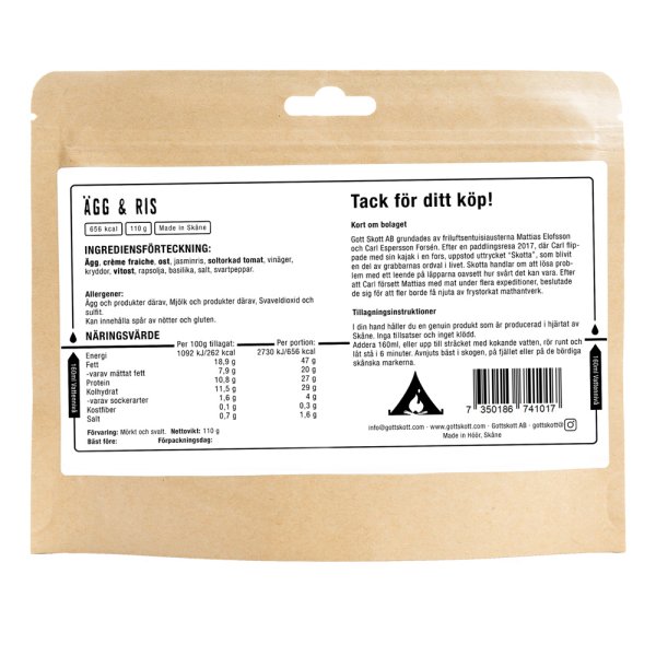 Gott Skott | Ägg & Ris Frystorkad | Friluftsmat | 110g