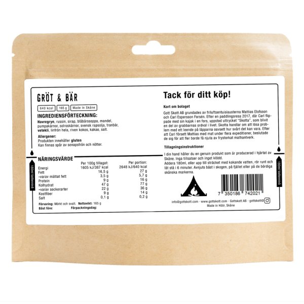 Gott Skott | Gröt & Bär | Friluftsmat | 165g