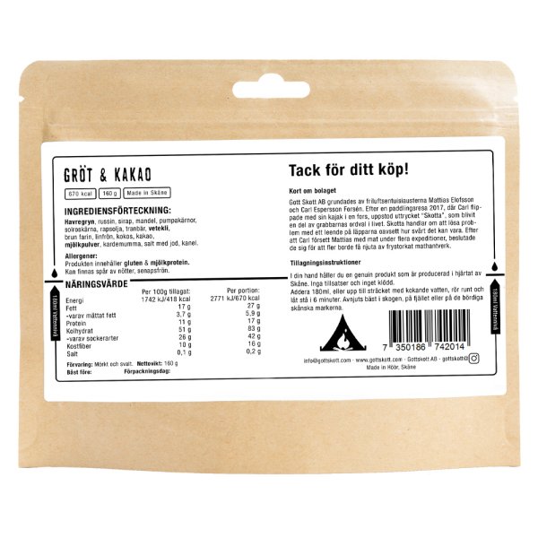 Gott Skott | Gröt & Kakao | Friluftsmat | 160g